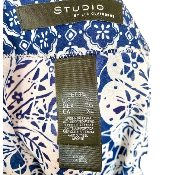 Studio by Liz Claiborne Petite XL Navy Geometric Pint 3/4 sleeve tunic - Picture 5 of 7